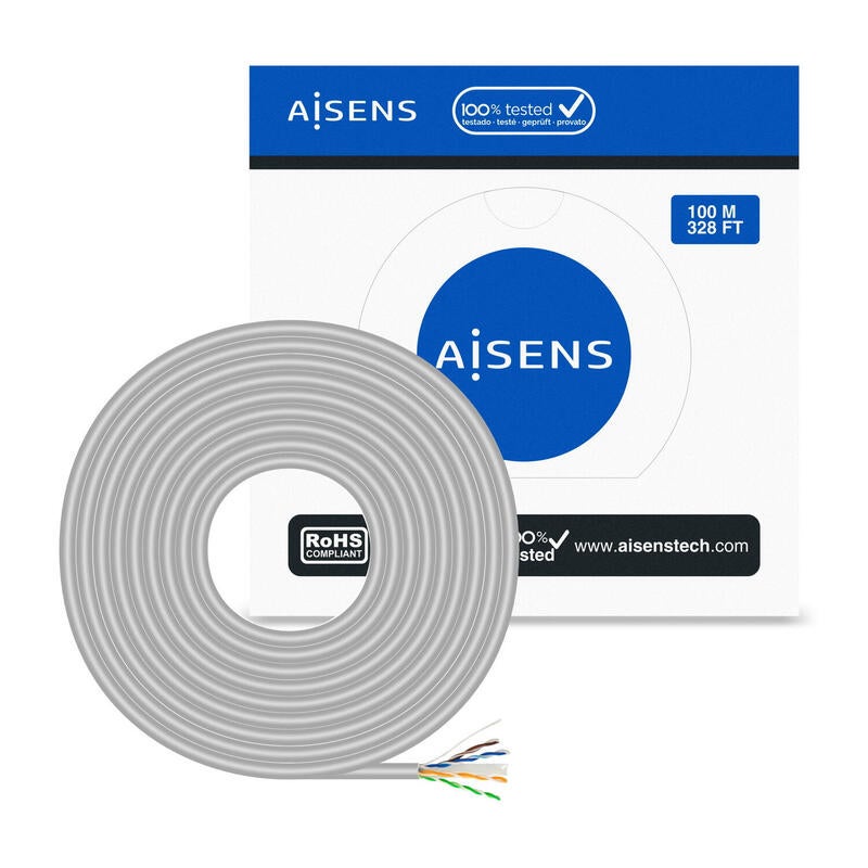 bobine de c�ble rj45 utp awg23 cca (alliage) aisens a135-0660 cat.6 100m gris - 3