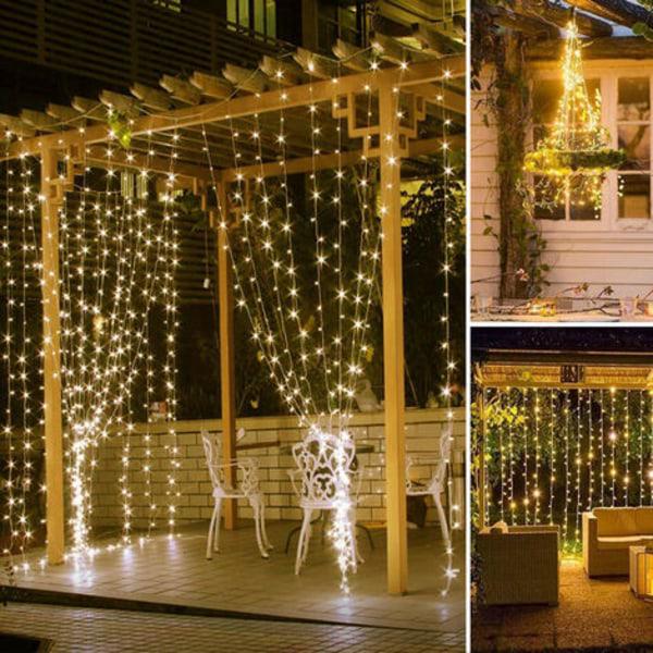 Rideaux lumineux LED, lumière de gazebo de 3 m x 3 m, guirlande lumineuse extérieure pour l'extérieur, jardin, pergola, fête, Noël, blanc chaud
