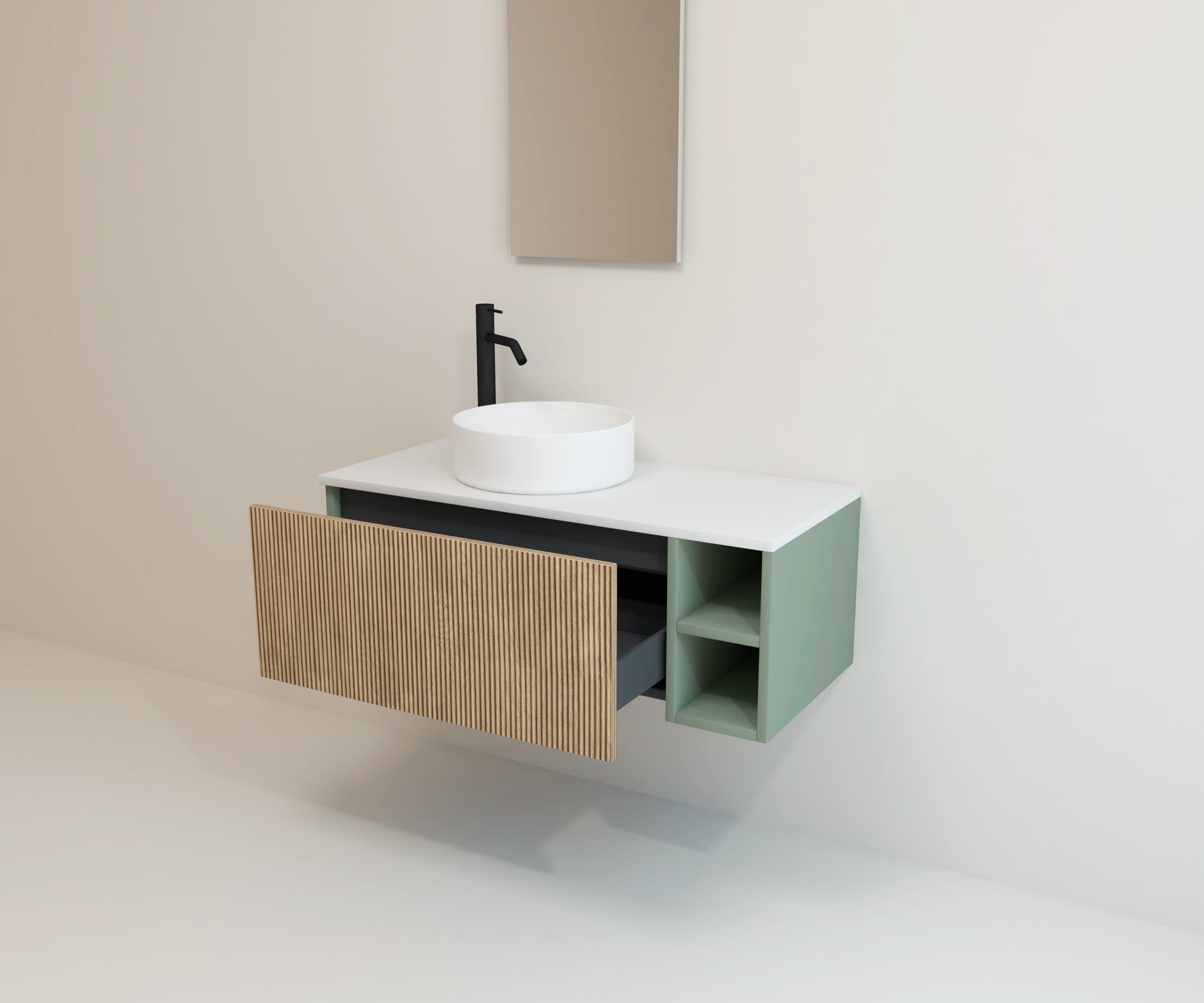 Ensemble de meubles de salle de bain Avantarea CHALAIN , vert argile, 100 cm + vasque + miroir Alma - 5