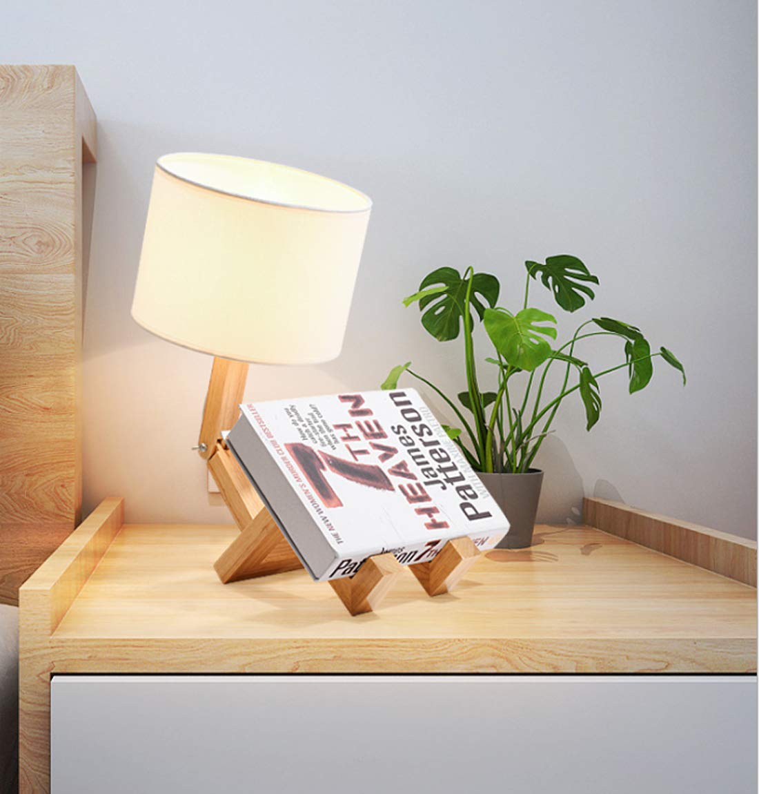 Lampe de table de lecture LED E27, lampe de chevet de robot créative avec interrupteur, abat-jour rond en tissu textile, ampoule non incluse - 6