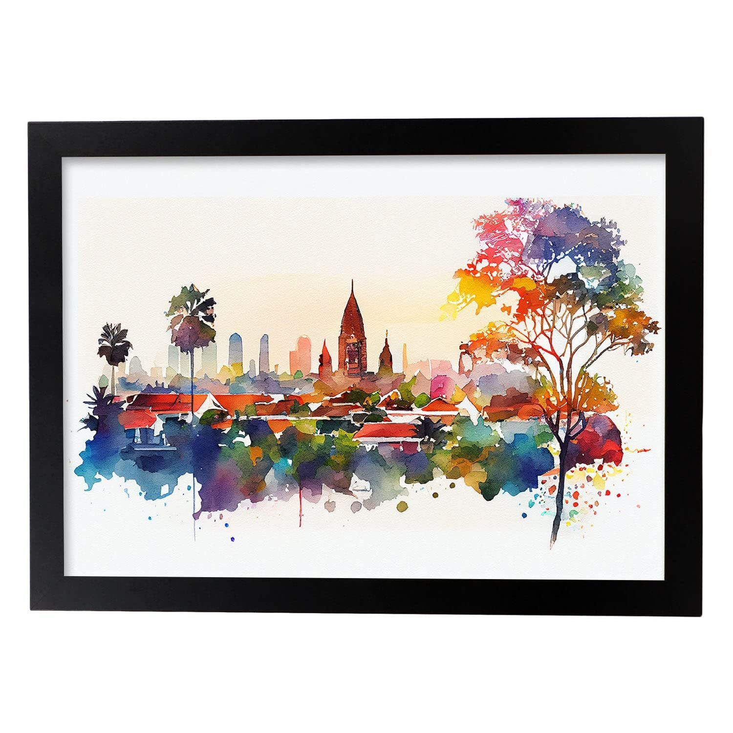 Nacnic poster de bali en estilo acuarela originales ilustraciones a todo color de ciudades y monumentos del mundo y modelo 1 a3 con marco negro