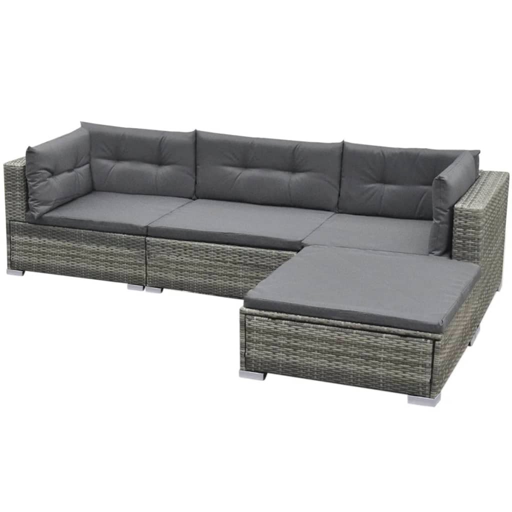 Maison Exclusive - 5 pcs conjunto lounge de jardim c/ almofadões vime PE cinzento - 8