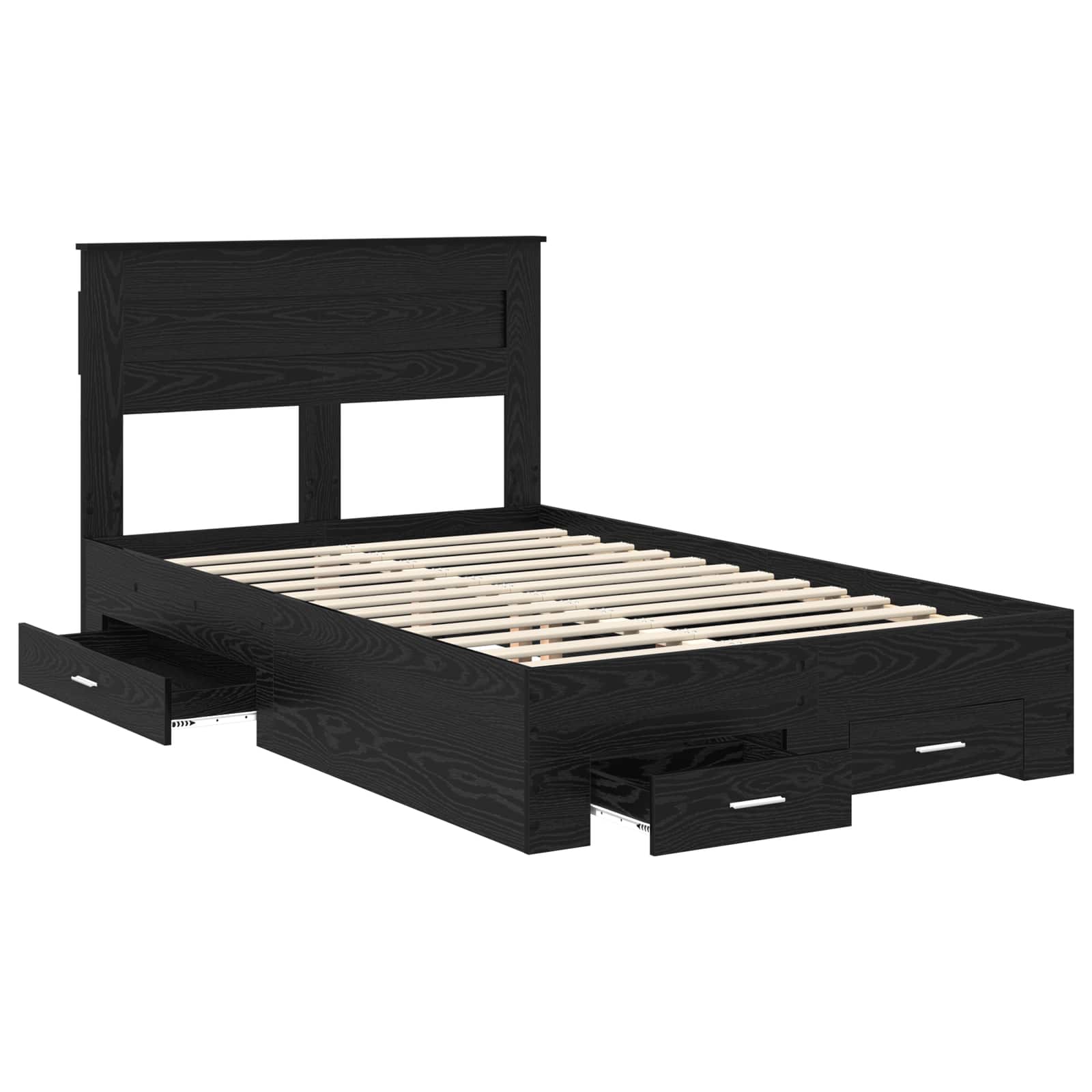 Cadre de lit chêne noir 135 x 190 cm en panneau de bois - 5