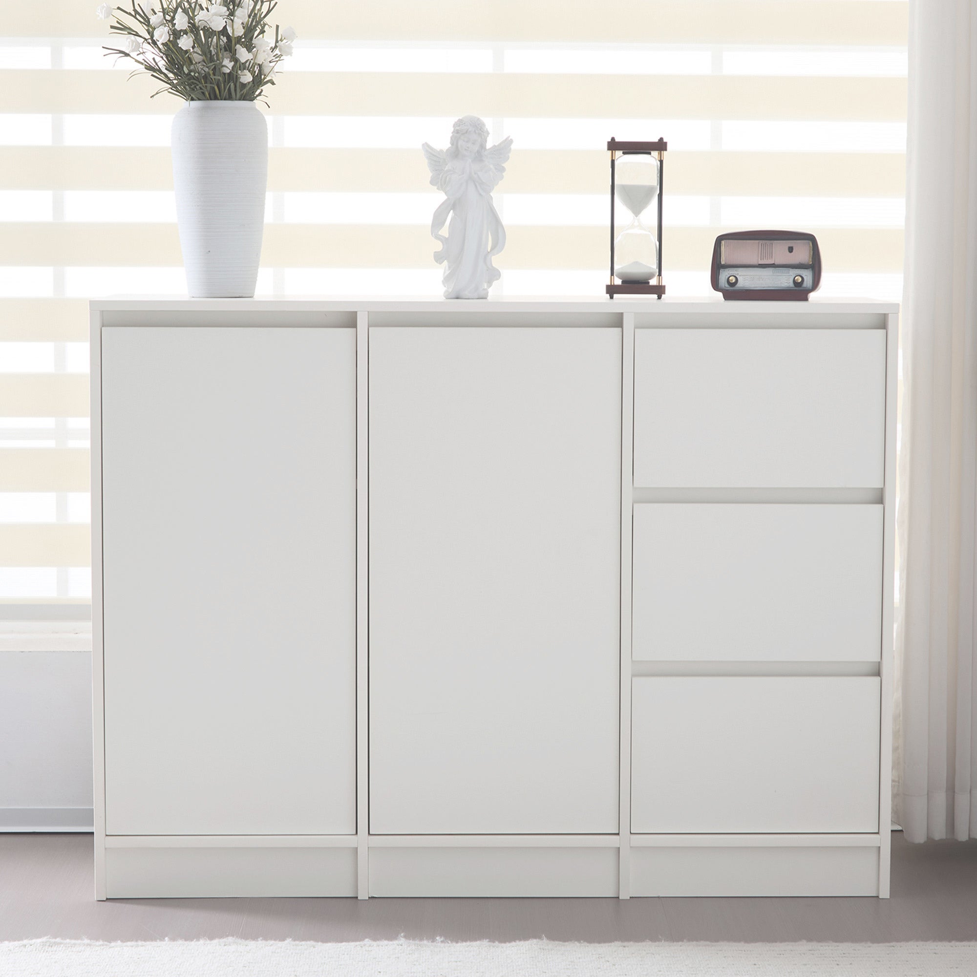 Buffet De Salon 3 Portes 140x40x76cm Avec LED - Rangement Modulable Et éclairage Intelligent - Blanc - 6
