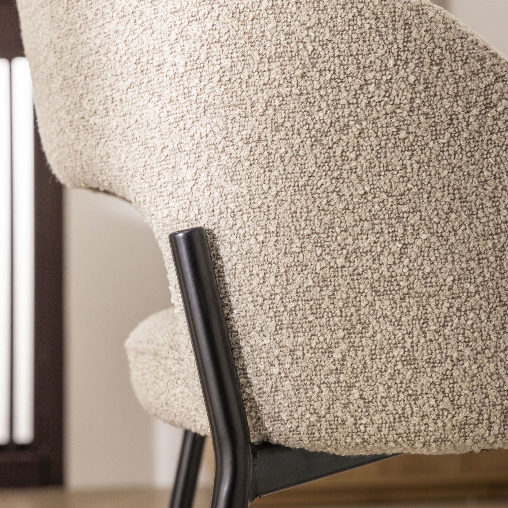 Soren - Lot de 2 chaises de bar en tissu bouclette et métal H65cm - Beige chiné - 4