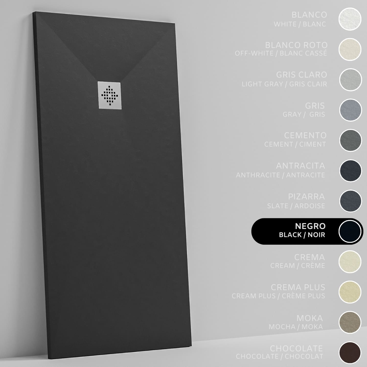 SOULHOME Brodzik prysznicowy– Żywica– Gel Coat– Gładka/Kamienna tekstura – Antypoślizgowy – Kolor czarny – 190X70- Niski 3 cm– Standard