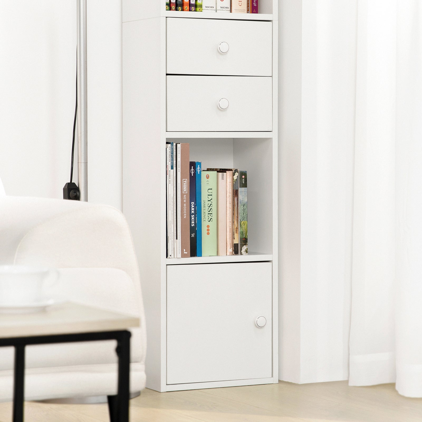 Mueble Columna de Baño Armario de Almacenamiento Armario Independiente con 2 Puertas y 2 Cajones Blanco 33x24x188cm STR10-W SoBuy ES - 3