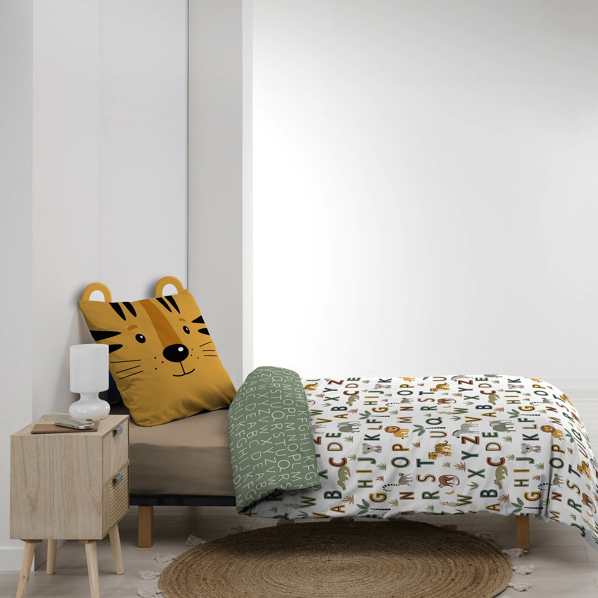 Pack Parure de lit enfant 140 x 200 cm + Drap Housse 90x190 cm Jaune – TIGRY – - 4