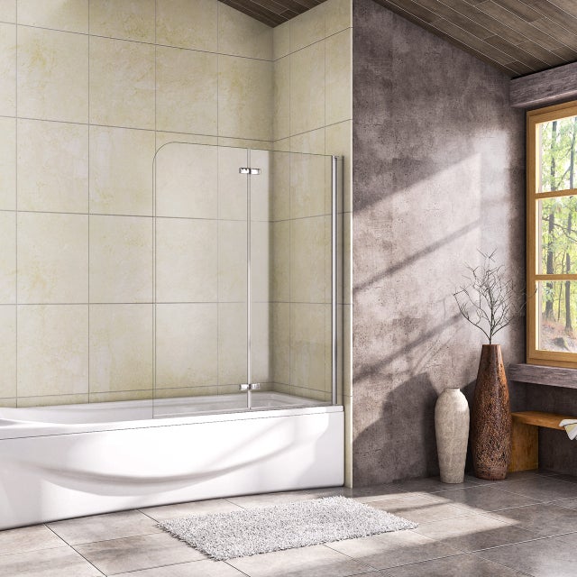 Sopravasca da Bagno Doccia 100x140cm Due Ante Apribili Vetro Temperato Trasparente 6 mm Anticalcare Telaio In Alluminio Cromato Lucido