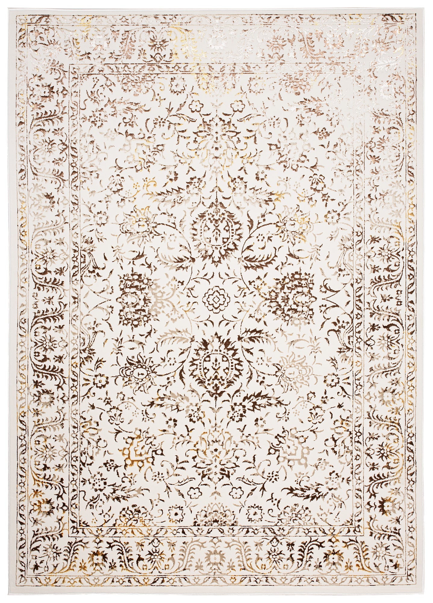 TAPISO Golden Tapis de Salon Moderne Vintage Crème Or Marron Beige Motif Ornamental Floral Bordure Doux Poil Court 160 x 230 cm - 7