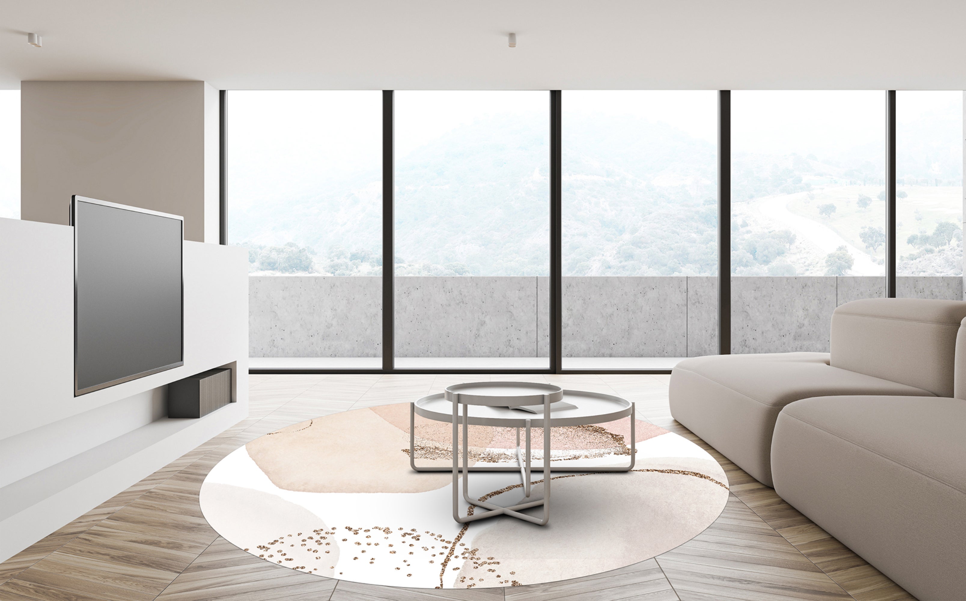 Tappeto antiscivolo in vinile, Kira [Diam] 200 cm - PVC stampato, lavabile, ignifugo, per salotto e cucina, stile moderno - 5