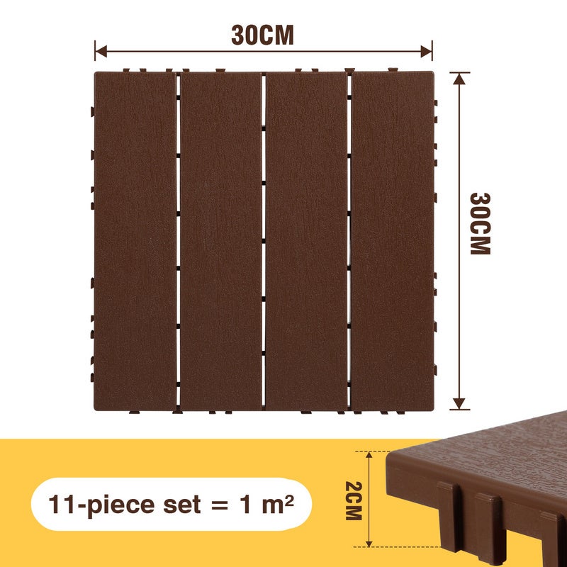 Lot de 33 dalles de terrasse 3 m², 30 x 30 cm, dalles en plastique, Dalles clipsables Marron - 2
