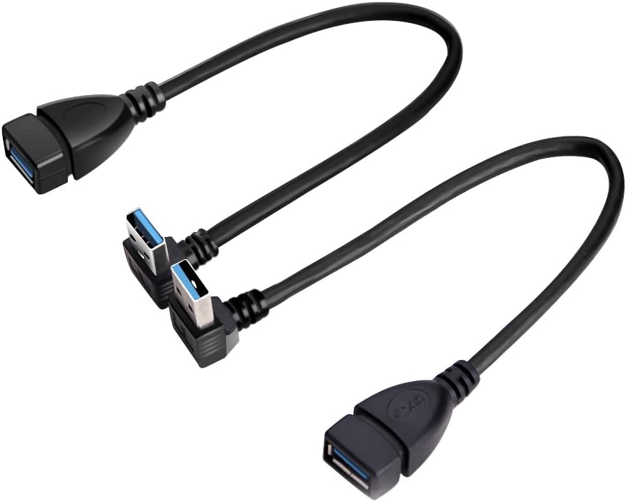 2 szt. Superszybki przedłużacz kabla USB 3.0 do transmisji danych, adapter 90 stopni z wtykiem męskim na żeński, krótki kabel z kątem góra-dół do urzą