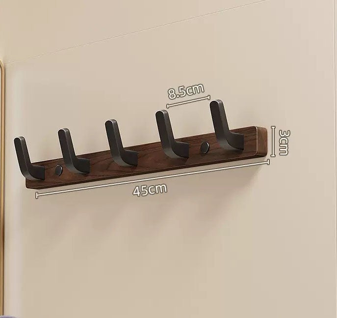 Perchero De Pared Con Estante - Madera Nogal - 5 Ganchos Ocultos - 20.5 Pulgadas Para Pasillo, Baño O Dormitorio