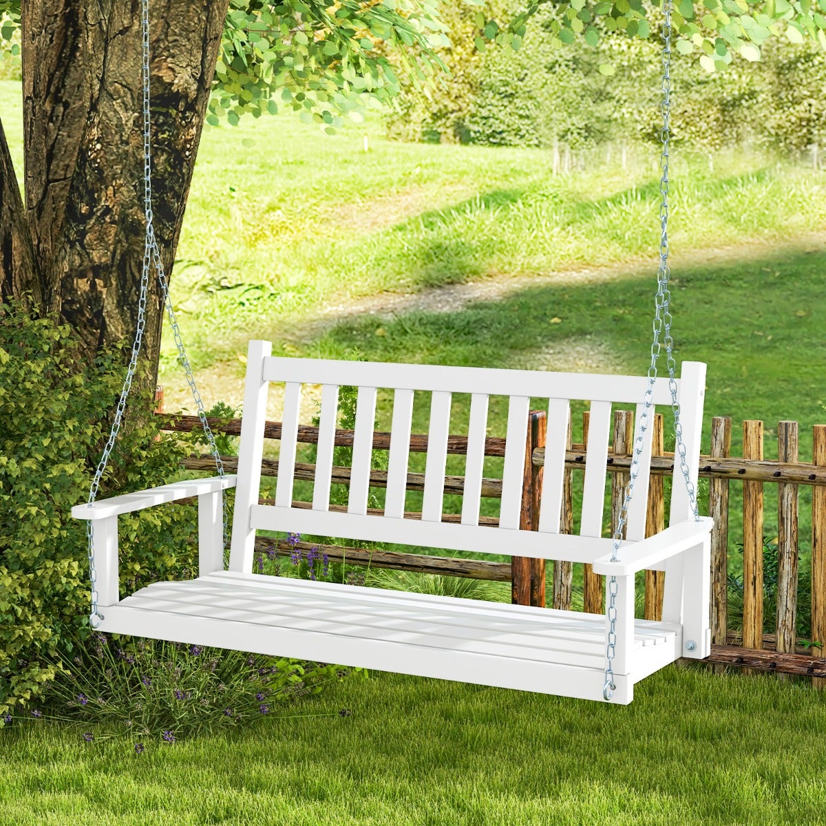 Outsunny Banc Balançoire Bois 2 Places Suspendu Avec Chaînes Réglables - Charge 200kg Jardin Terrasse - 117x69x60cm