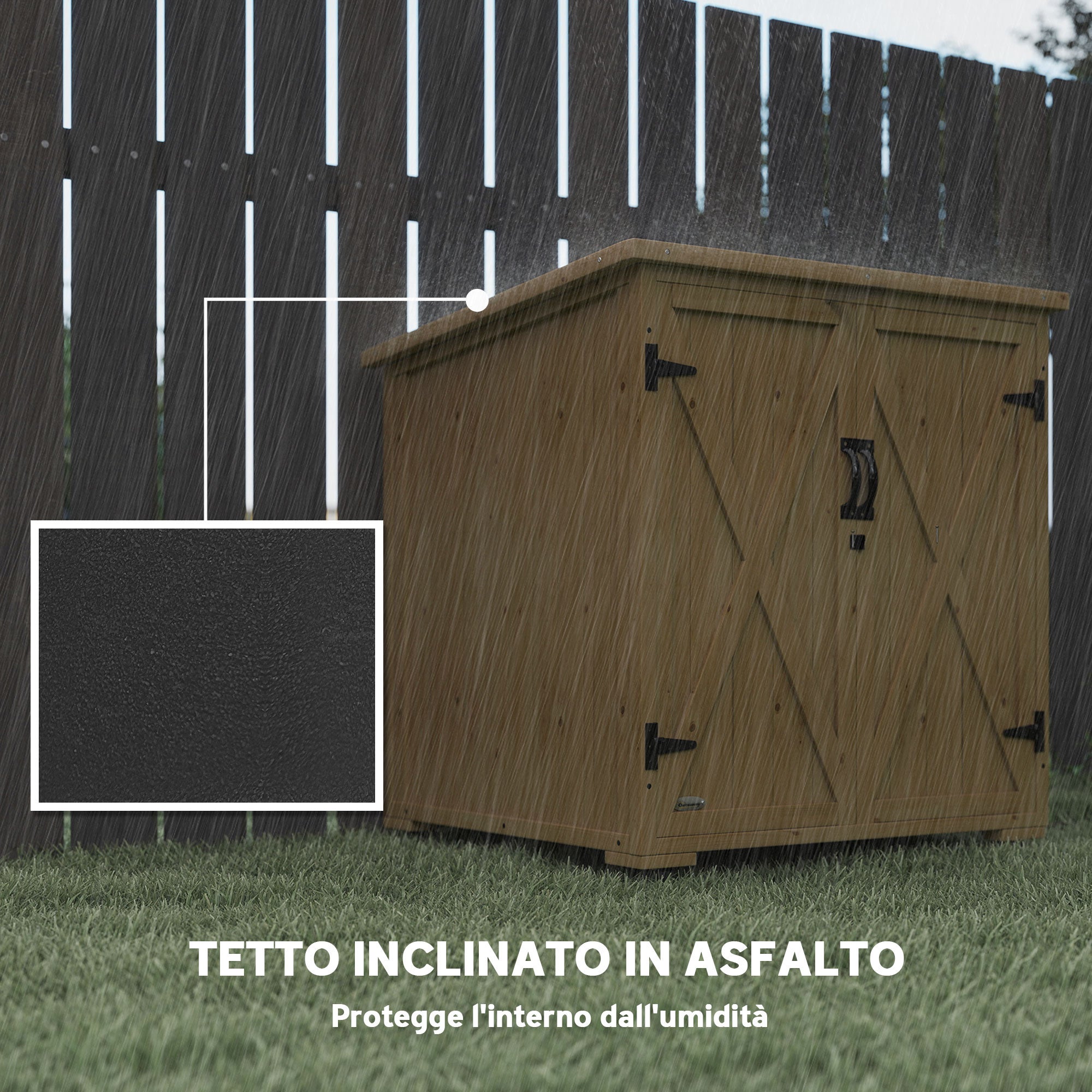 Outsunny Armadio da Esterno con Ripiano Interno Regolabile e Tetto Inclinato, in Legno di Abete, 77.5x88x90 cm - 5
