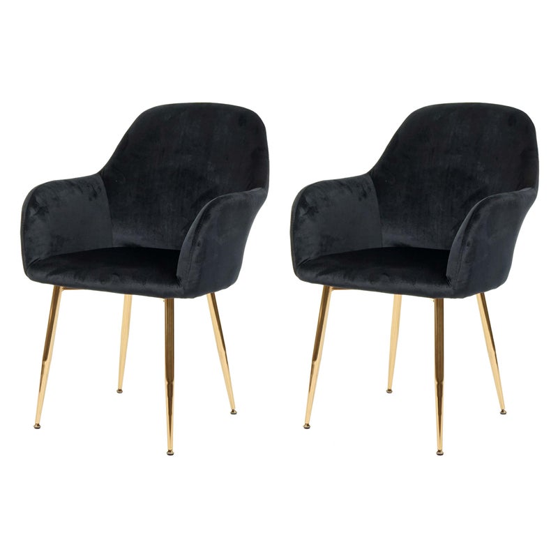 Zestaw 2 krzeseł do jadalni HWC-F18, krzesło kuchenne, design retro ~ aksamitna czerń, złote nogi