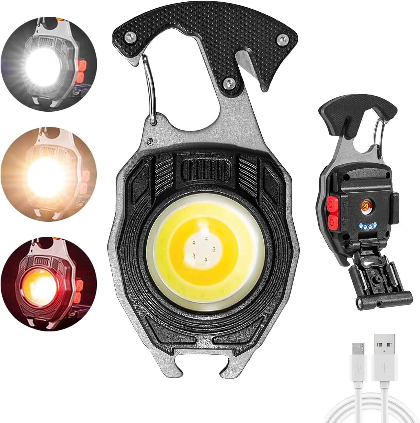 Miniaturowa latarka LED na klucze, wodoodporna lampa inspekcyjna, ładowana przez USB, czarna
