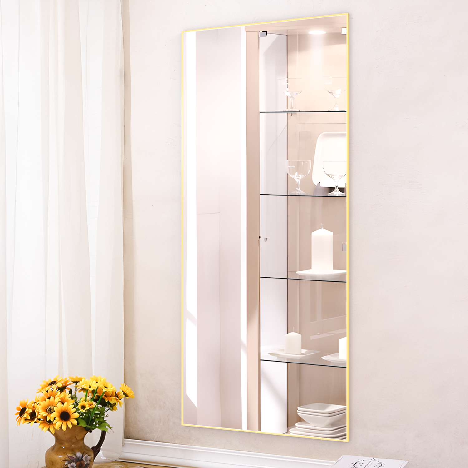 Miroir pleine longueur 165 x 60 cm, miroir sur pied, miroir sur pied avec cadre en alliage d'aluminium, miroir mural à cadre fin - 5