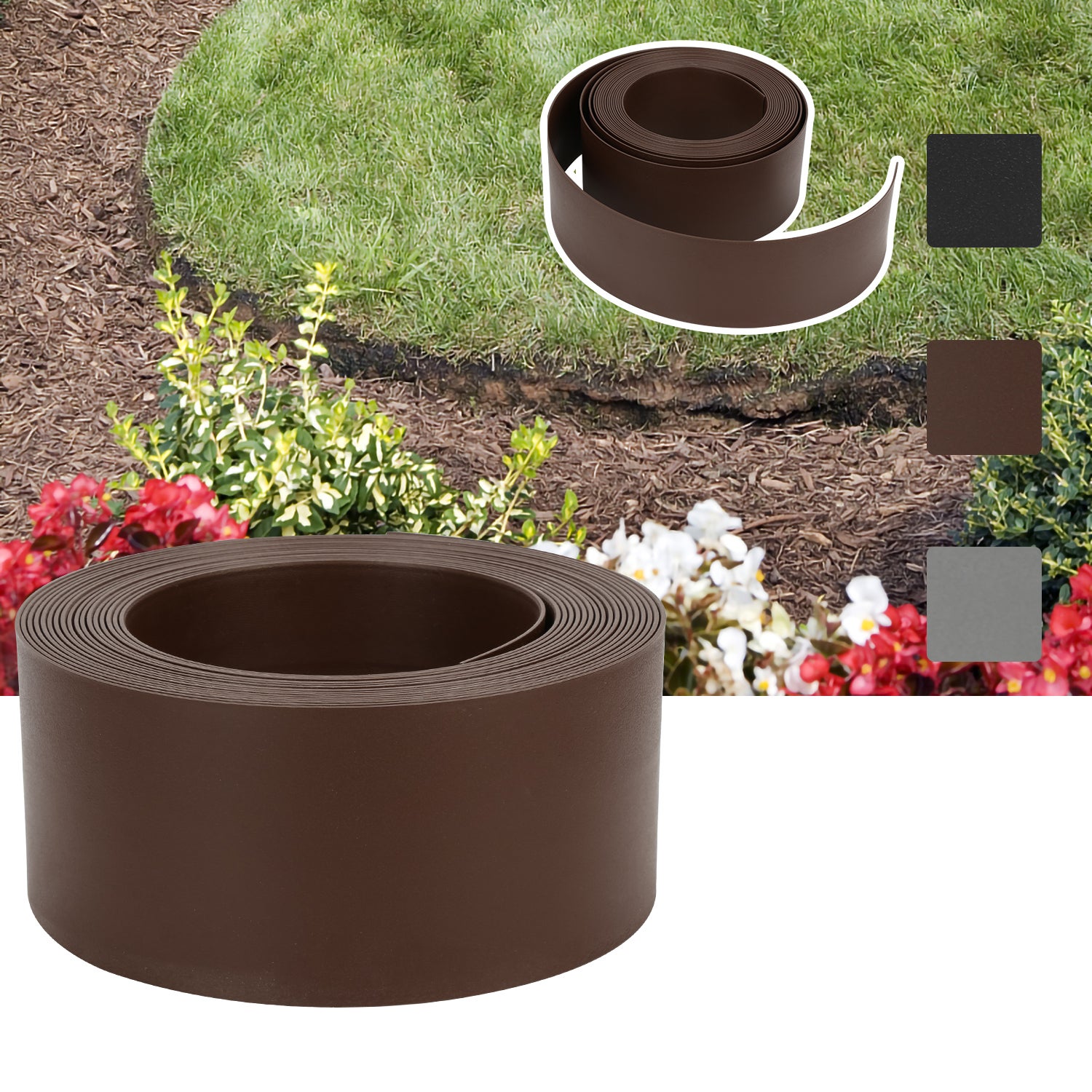 Seiletech.de Bordure De Pelouse En Plastique Marron - 9m X 20cm - Lisse, Flexible, Résiste Aux UV, Pour Jardin, Massifs Et Allées