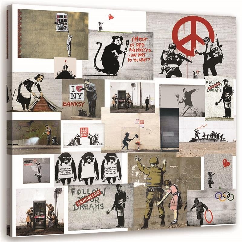 Obraz na płótnie, Mural Banksy - zbiór dzieł Street Art 30x30