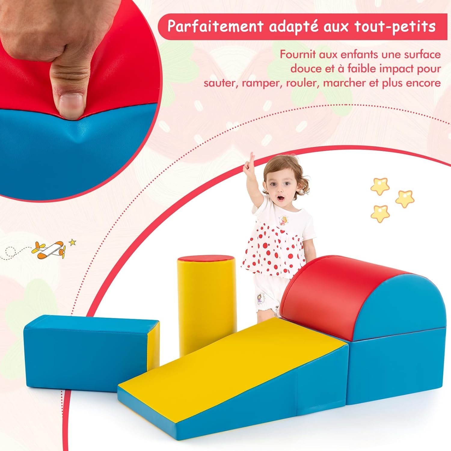 5PCS Parcours Motricité Bébé en Mousse EPE avec Housse en PU, Module Motricité Bébé(Bleu) - 6