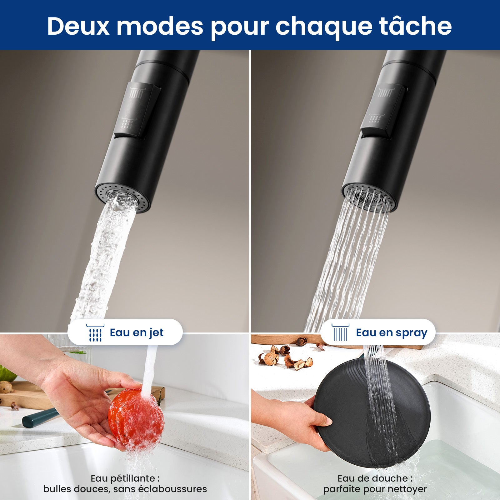Mitigeur de Cuisine avec Douchette Extractible, Robinet de Cuisine en Inox, Robinet Douchette pour Cuisine Noir - 4