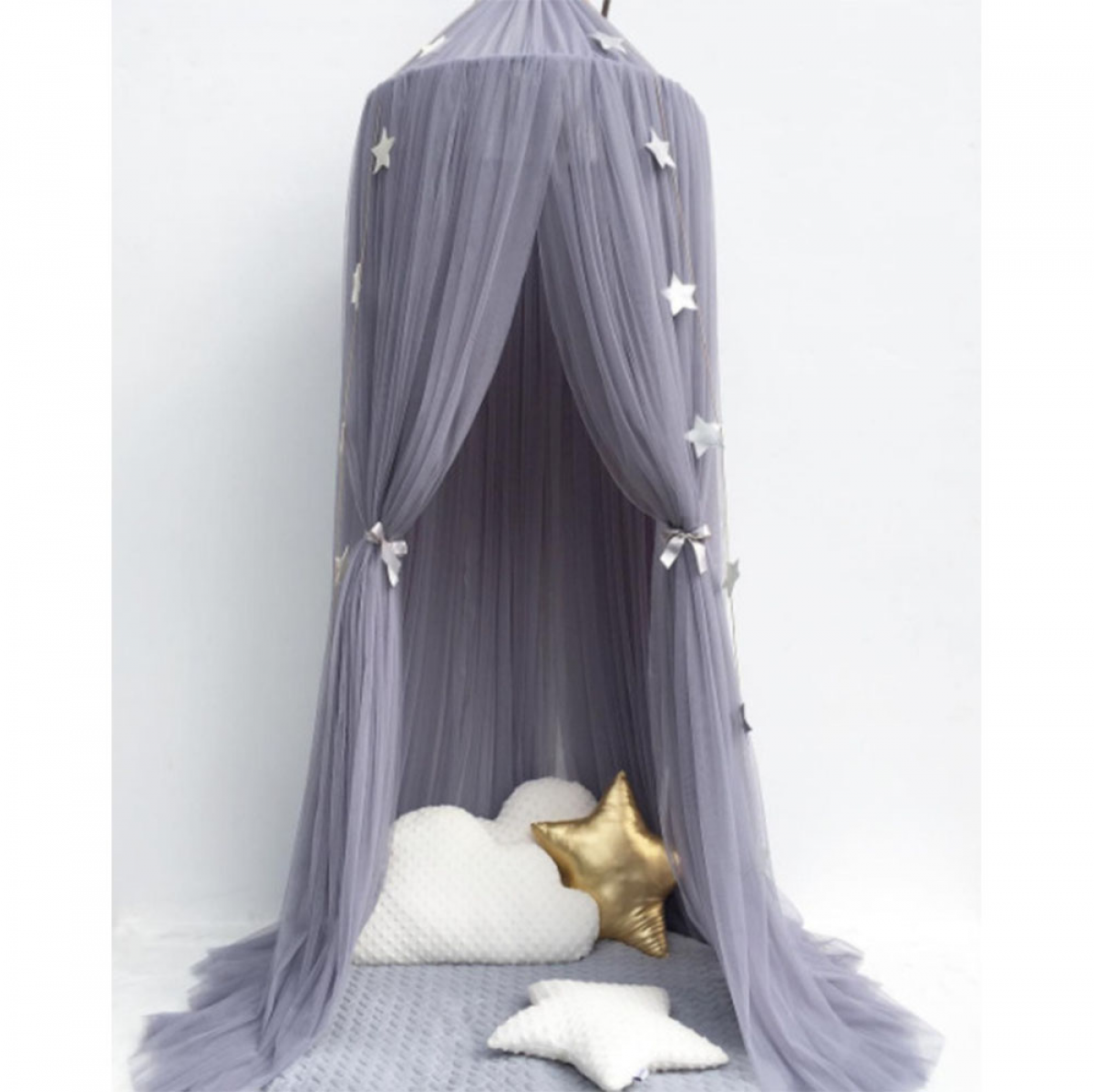 Mosquitera de cama con cúpula de malla para habitación infantil, ropa de cama, gris