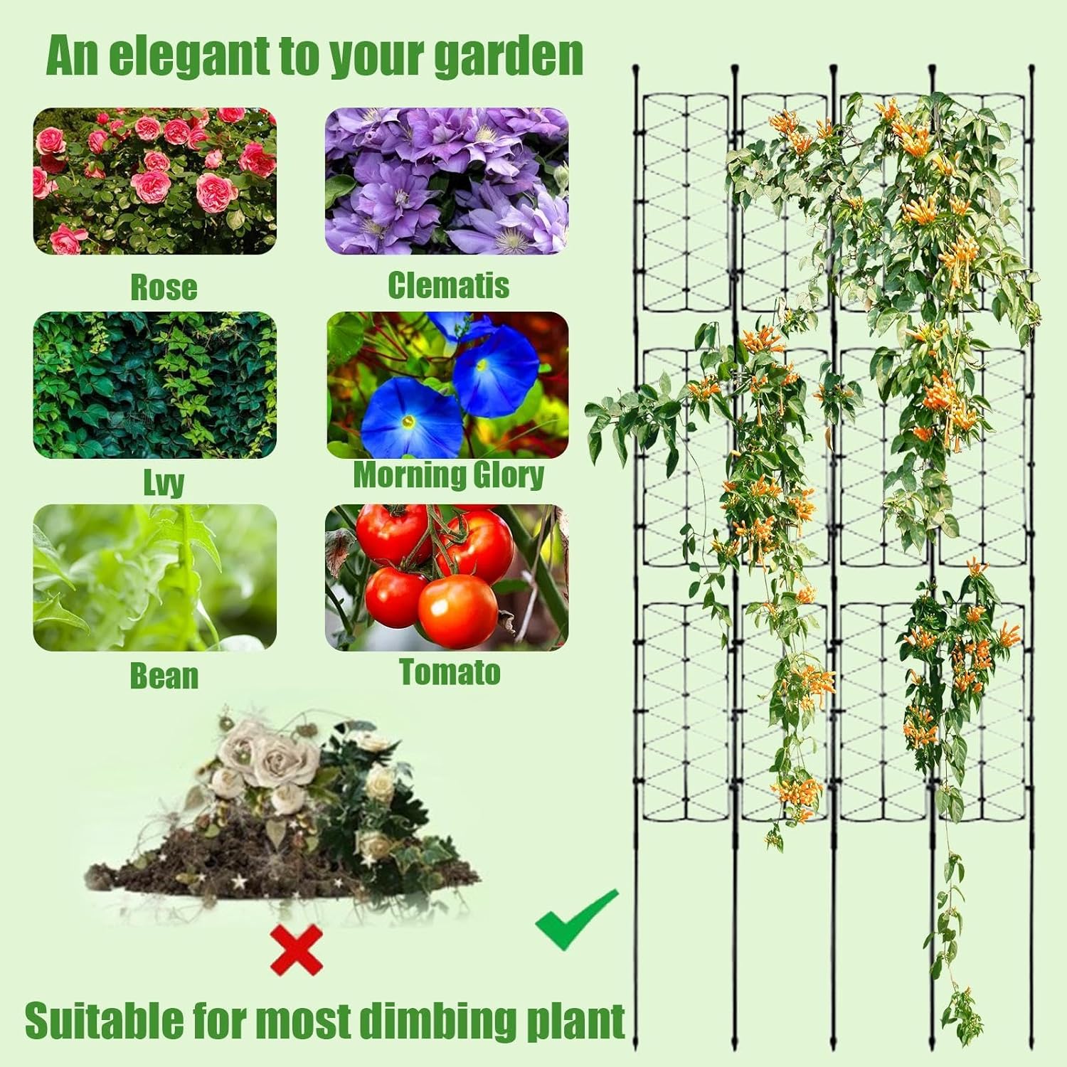 120x46cm Plante Grimpante D'extérieur, Cadre De Support De Plantes, Haie De Clôture De Jardin Décorative, Plante Écran D'intérieur Et D'extérieur - 7