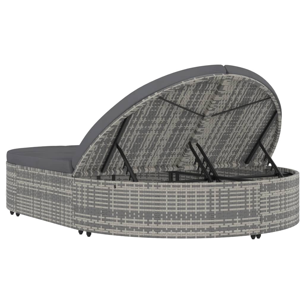 Maison Exclusive - Lettino Prendisole a 2 Posti con Cuscini in Polyrattan Grigio - 6