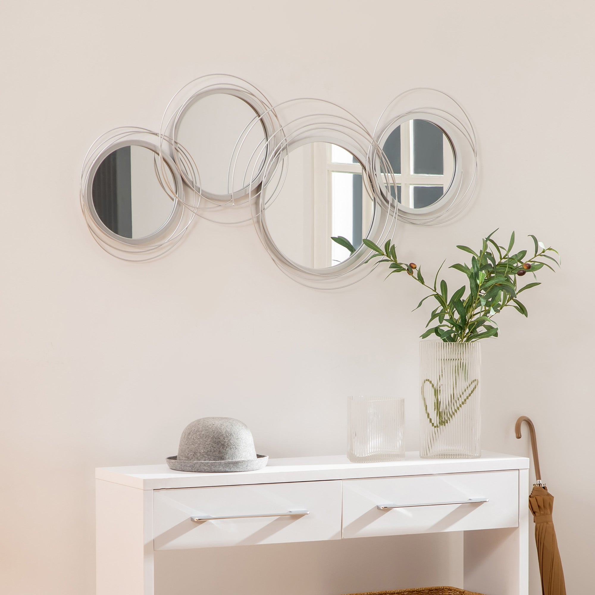 Jesantab Specchi decorativi da parete dorati, grandi specchi rotondi da 81,3 cm, per decorazione da parete, a forma di fiore, specchio decorativo da parete per soggiorno, camera da letto, sala da