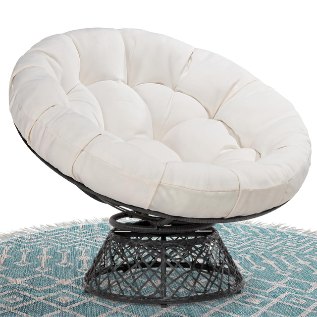 Cojín ergonómico para asiento colgante blanco de 27,5 pulgadas, con respaldo redondo, ideal para sala de estar, dormitorio y sala de lectura.