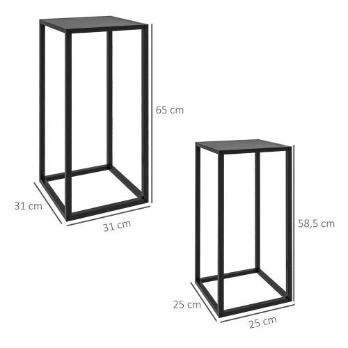 Set de 2 supports pour plantes, étagères avec pieds en acier, design scandinave, noir - COMFORTXL - 2