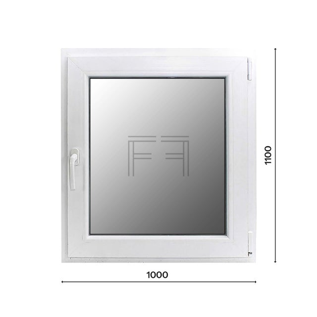 Fintex-finestra in PVC bianco singola anta 1000x1100 apertura a destra, vetro stratificato 4mm, PROFILO A L