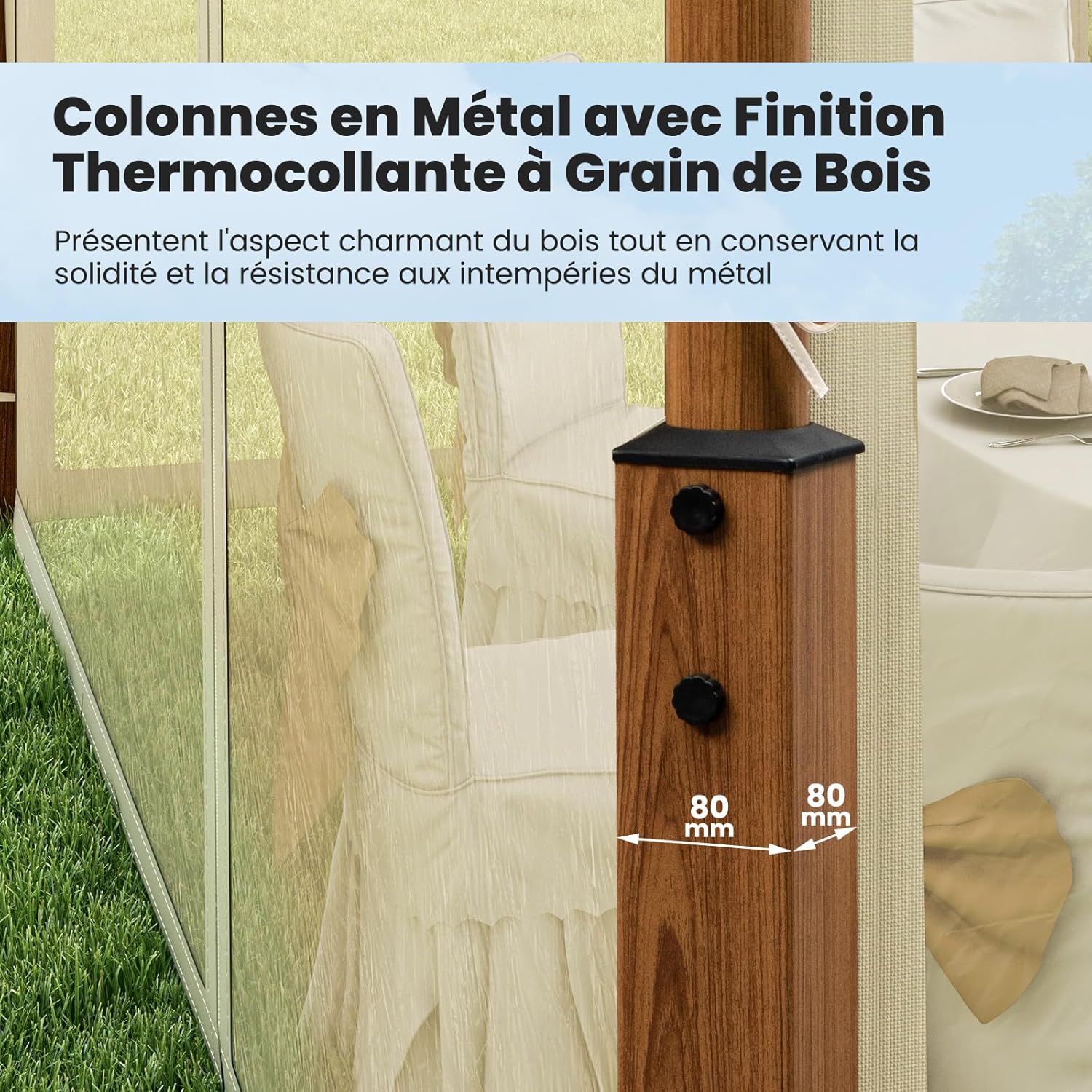 Cenador de jardín de 3 x 3,6 m, pabellón terraza con techos dobles ventilados, paredes de red transpirable, clavos de suelo, pabellón exterior - 5