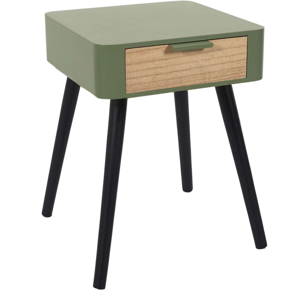 Table De Chevet - Home Deco Factory - Bicolore - Bois - Vert Et Noir - 5