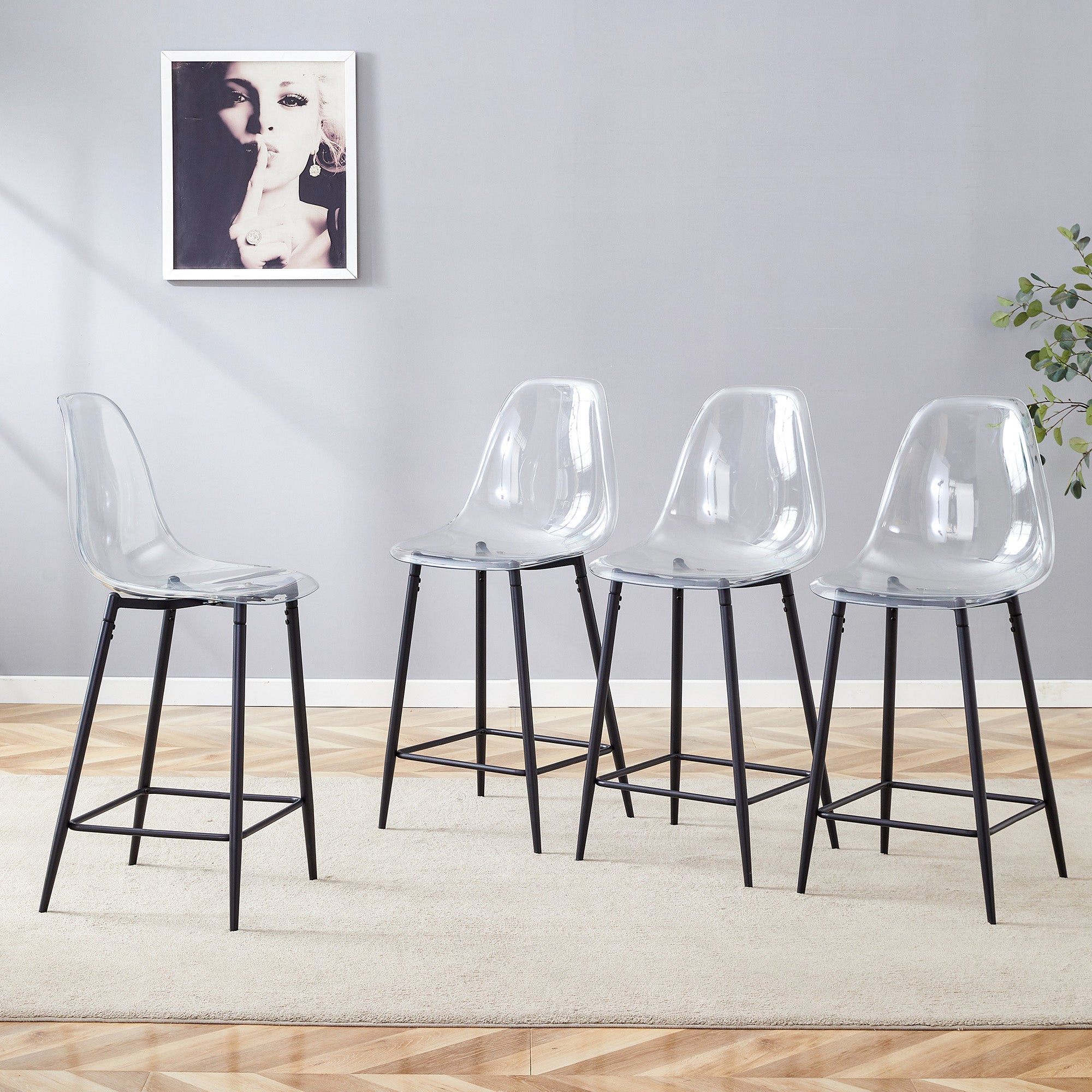 Ensemble de 4 tabourets de bar transparents, avec structure en métal ...