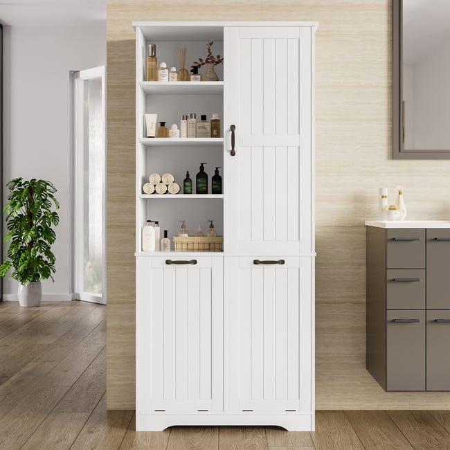 ADGO Meuble de Salle de Bain avec 1 Panier à Linge, Haut, Armoire Haute, étagère, Panier à Linge Intégré, Bac à Linge, de Rangement, Autoportant ( Blanc) (Expédié en 2 Packs ADGO Meuble de Salle de Bain avec 1 Panier à Linge, Haut, Armoire Haute, étagère, Panier à Linge Intégré, Bac à Linge, de Rangement, Autoportant ( Blanc) (Expédié en 2 Packs