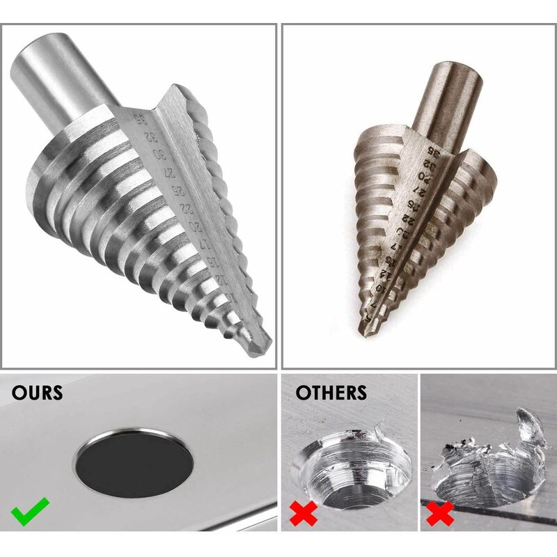 Foret Fraise Meche Etage Foret étagé HSS Foret Étagé Fraise Conique à Double Fente 5-35mm 13 étapes Rondes Shank Step Drill Cut Holes Tool Pour Visseu - 3