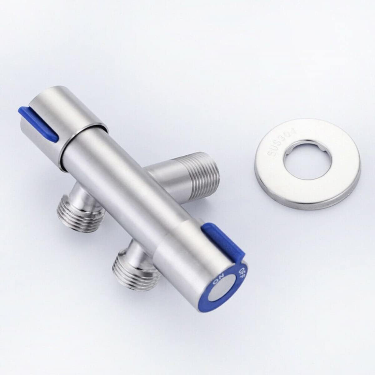 Robinet à eau en acier inoxydable à double poignée pour salle de bain, machine à laver, double contrôle, une vanne d'angle d'entrée et deux sorties - 2