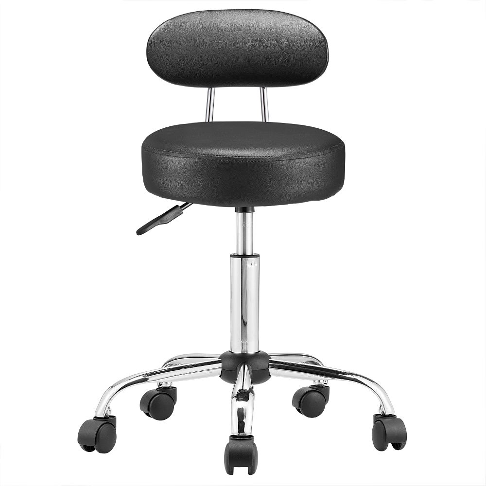 CASARIA® Tabouret à roulettes noir avec dossier confortable pivotable 360° réglable en hauteur avec repose-pieds bureau - 5
