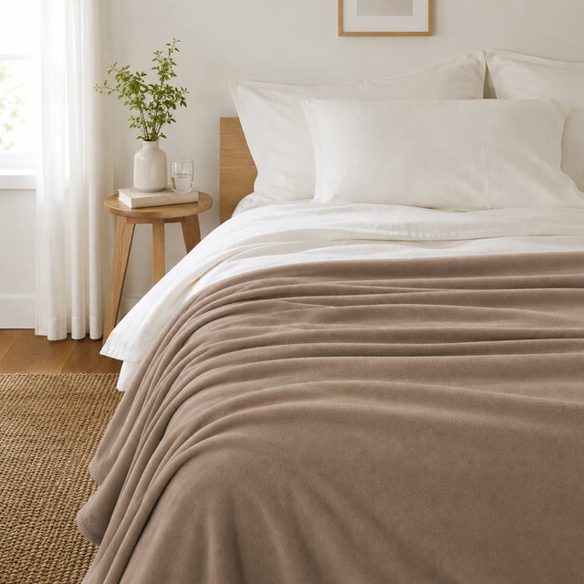 Couverture polaire 240x260 cm Isba marron Taupe 100% Polyester 320 g/m2 traité non-feu