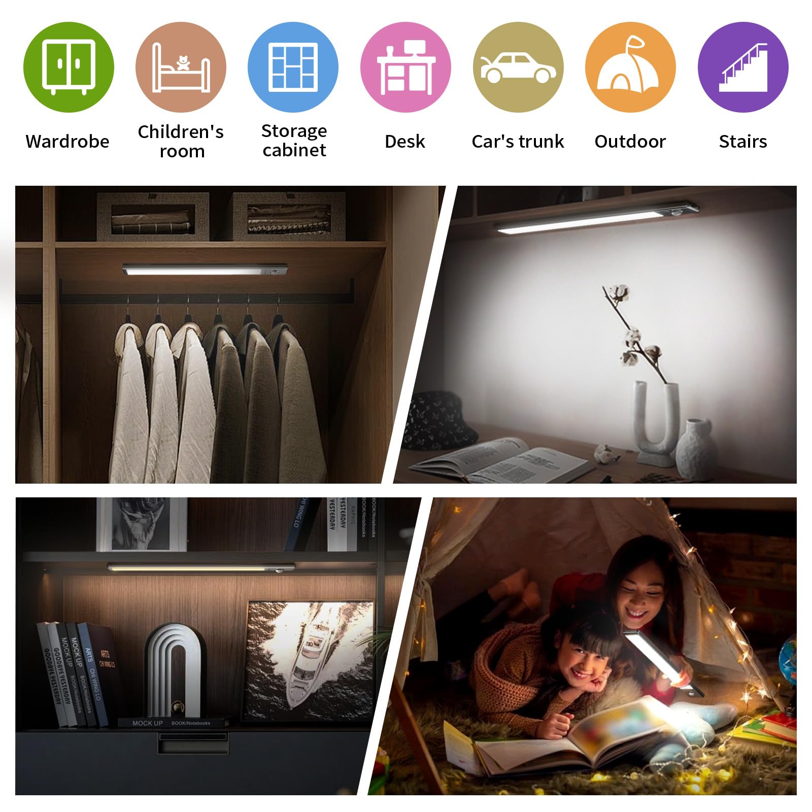 Iluminación magnética para armarios, inalámbrica, regulable, ideal para cocina y escaleras, 30 cm, luz tricolor - 2