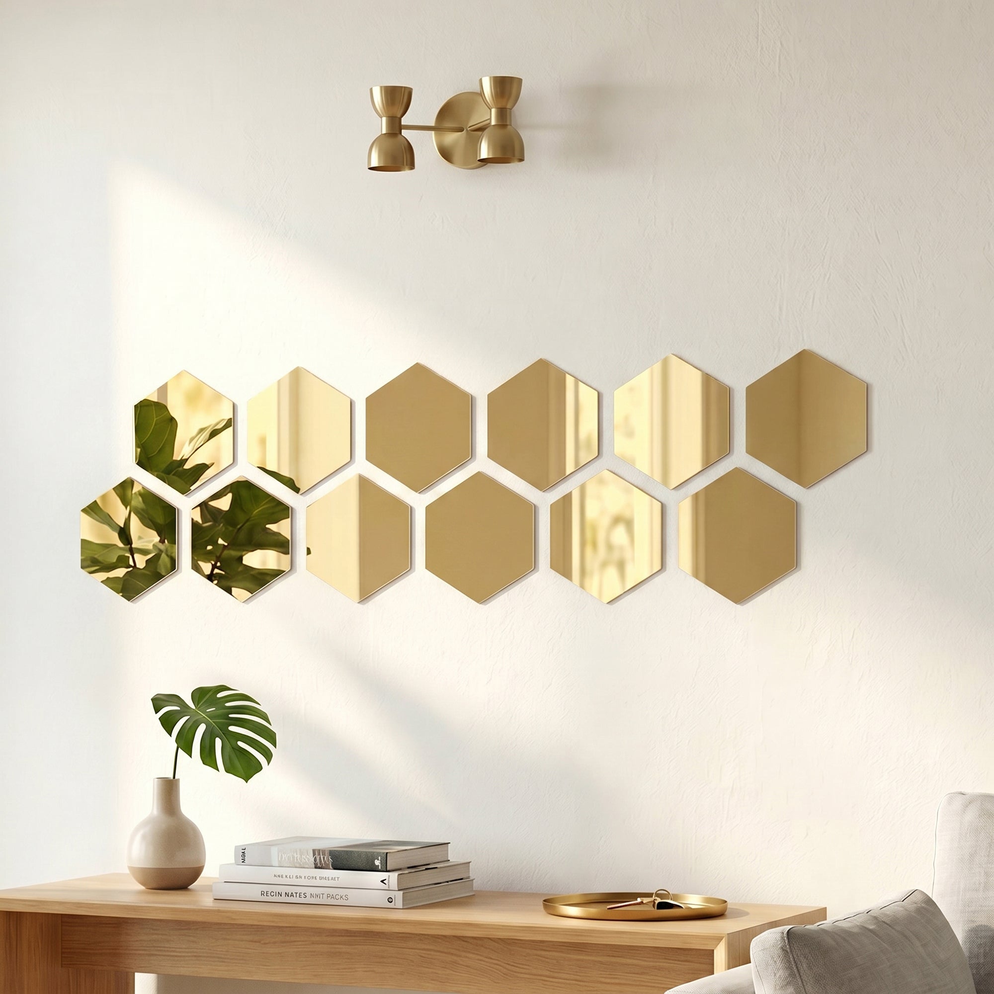 12 stickers miroirs hexagones or - 20x17cm - Autocollants stickers adhésifs effet miroir - 2