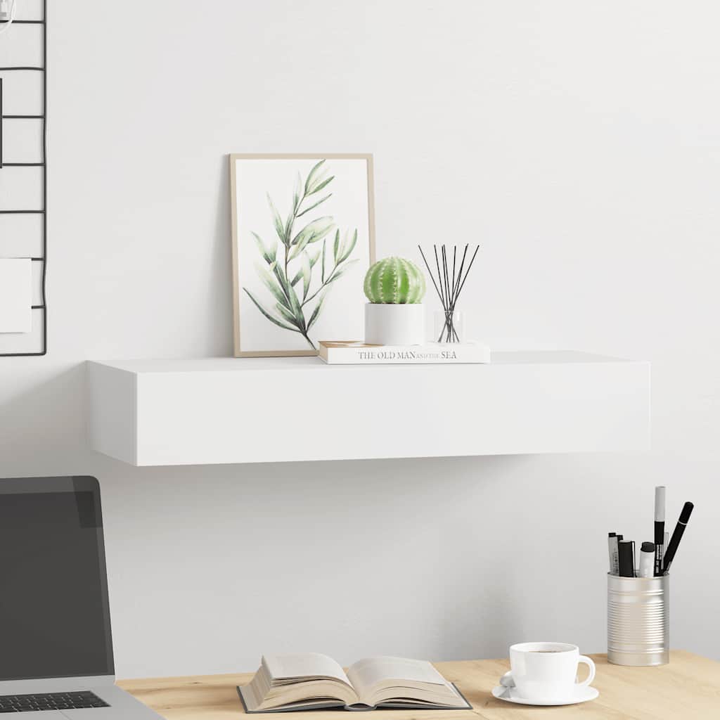 vidaXL Étagère à tiroir murale Blanc 60x23,5x10 cm MDF - 3