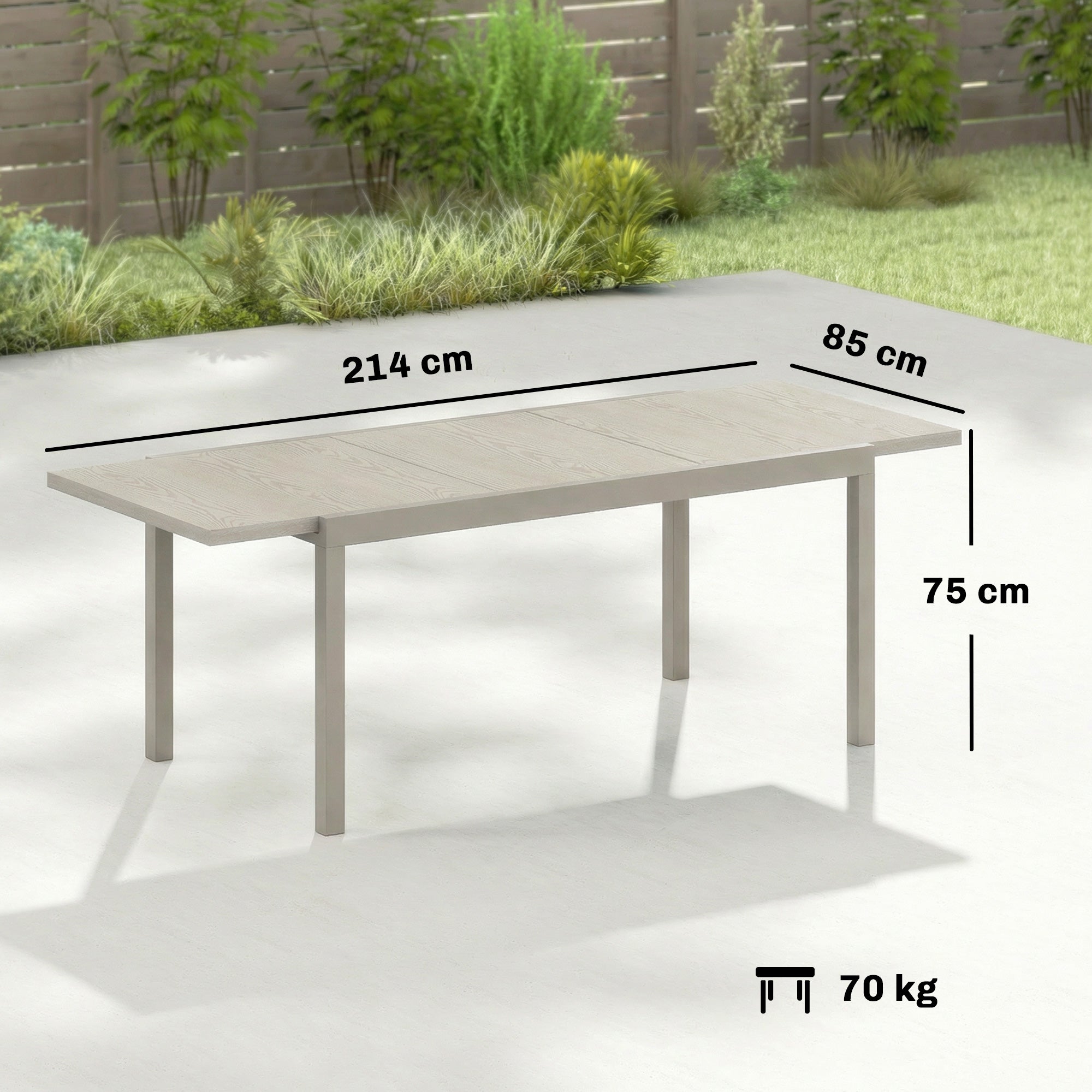 Table de jardin extensible pour 8 à 10 personnes, en aluminium et acier, 154/214 x 85 x 75 cm, gris clair - 5