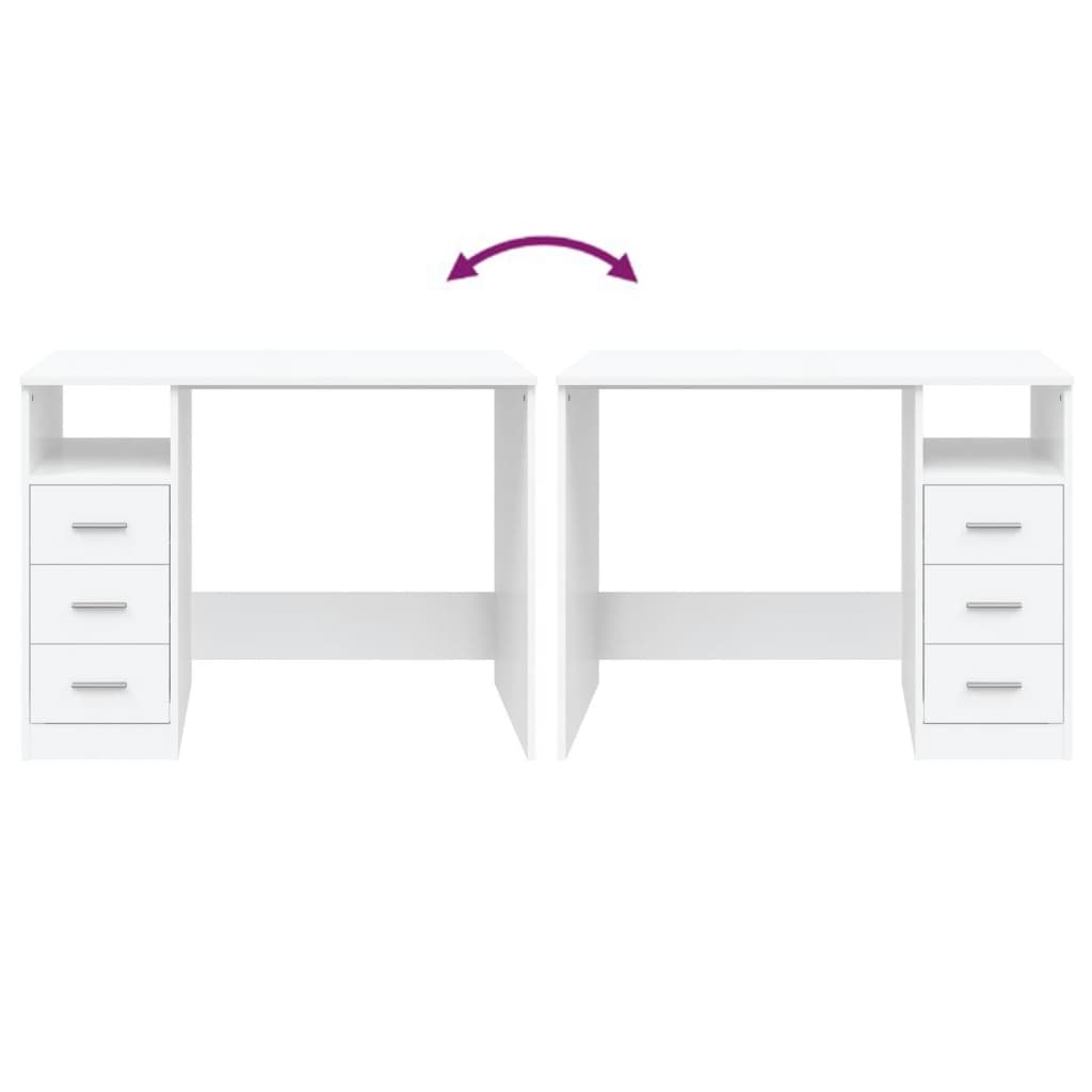 Bureau，Table de travail，Table d'étude avec tiroirs Blanc 102x50x76 cm Bois d'ingénierie CWV15147 - 7