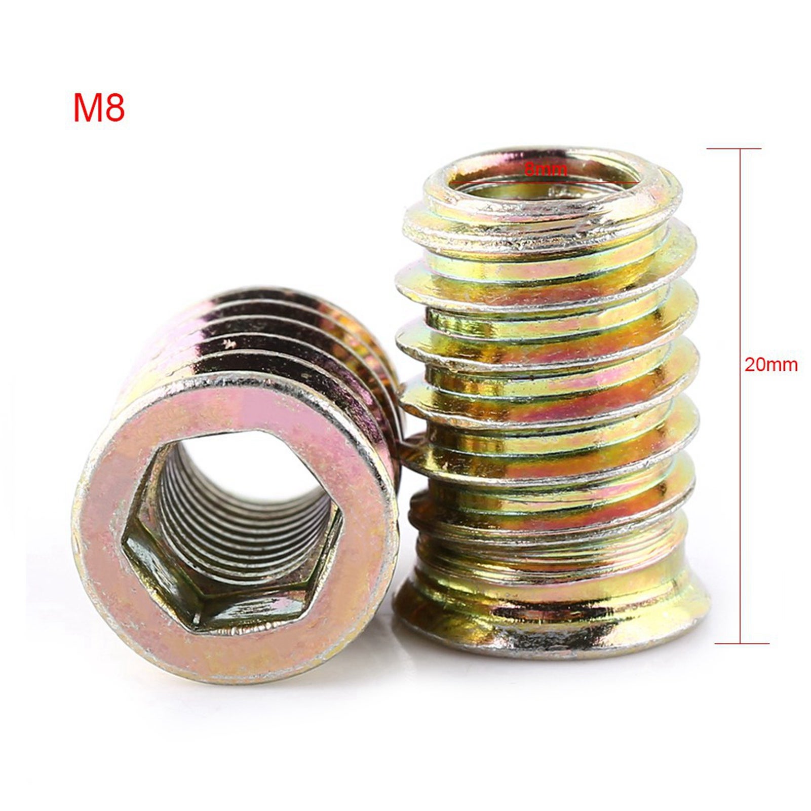 Inserti filettati esagonali M8×20 mm – Acciaio carbone zincato per mobili – Fissaggio legno - 3