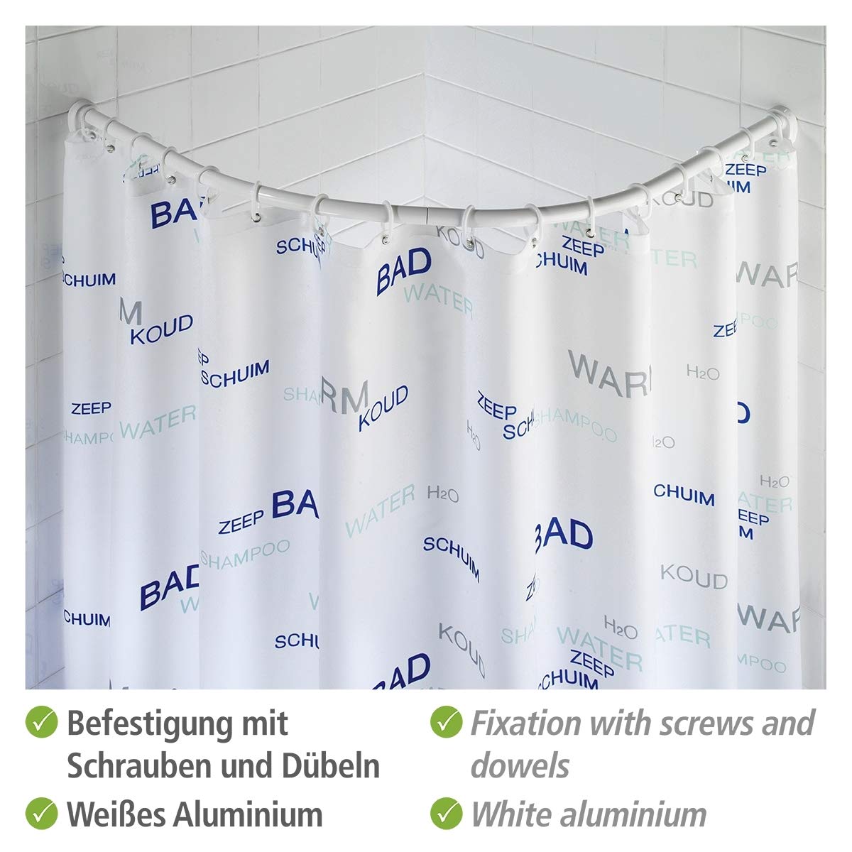 Barre de douche universelle, 80 x 80/90 x 90 cm, blanc, WENKO, WENKO - 7