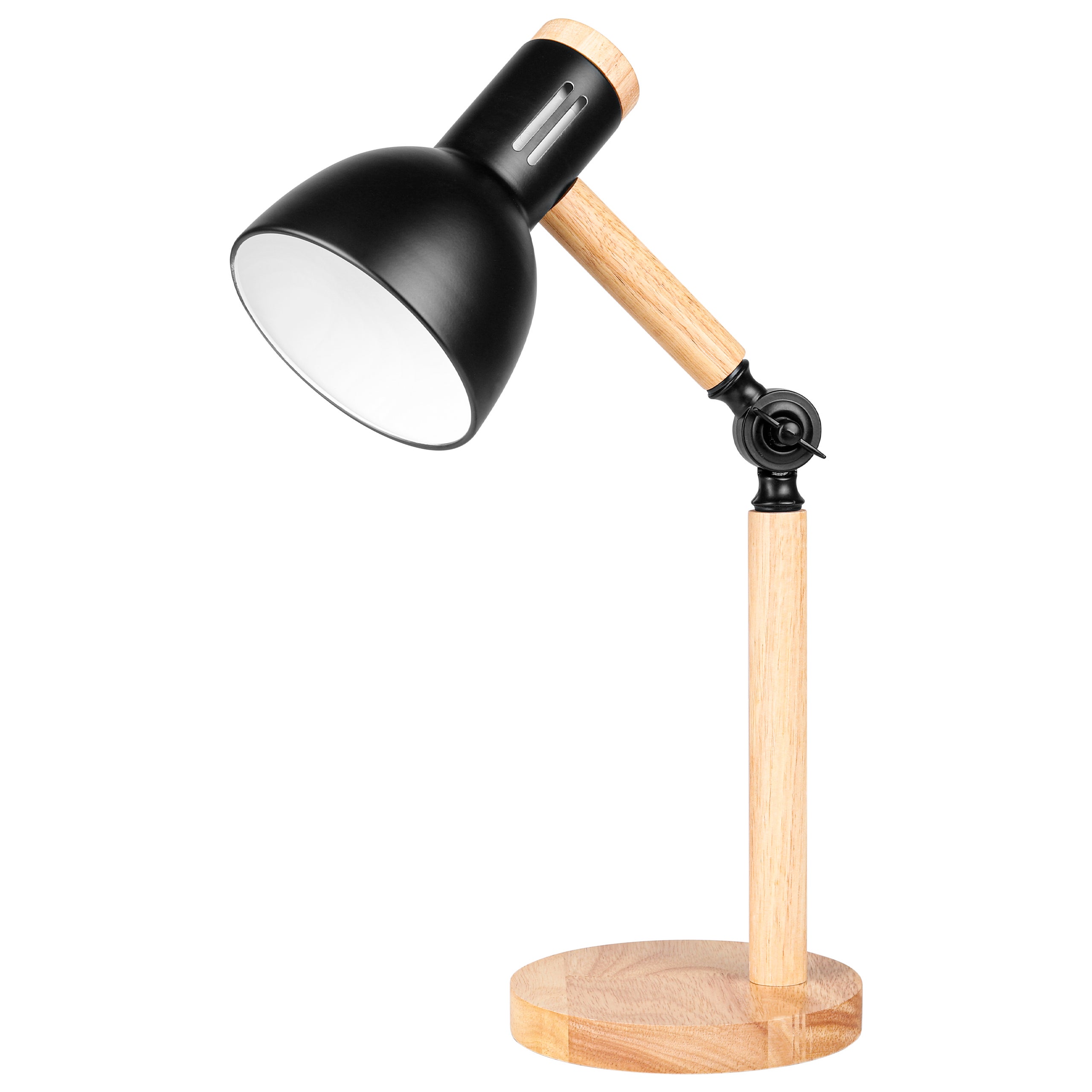 Lampka biurkowa stołowa Woody E27 regulowana czarna + drewno MasterLED